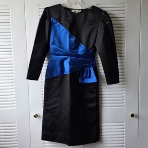 Oleg Cassini Black and Blue Asymmetrical Dress